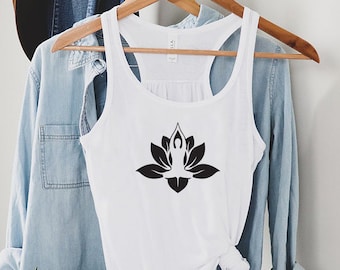 Yoga with lotus flower tank, yoga tank top, Yogi Gifts, Workout tank top, yoga lover gift, yoga shirt, holiday apparel