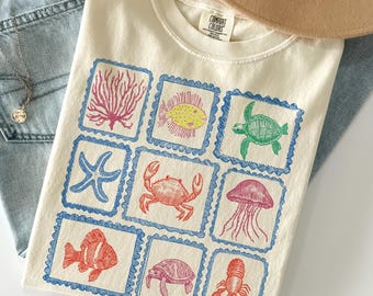Retro Beach Summer Vacation Shirt, Coastal Beach shirt, Beachy Tee, Cute Summer Clothes, Sea Lovers Shirt, Vintage Stamp Shirt for Women