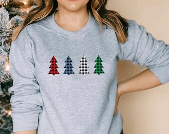 Buffalo plaid Christmas tree Sweatshirt, minimal Christmas Sweater, Christmas Gift, Christmas tree SWEATER, gifts for her