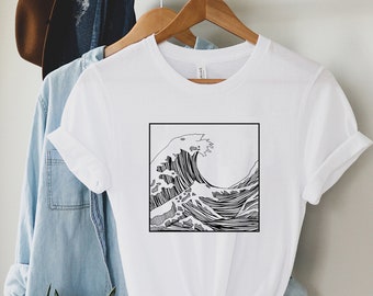 Big Wave design tee, great Waves, Unisex t-shirt with waves design, Comfy tee, Minimalist t-shirt, gifts for surfing, outdoor gear