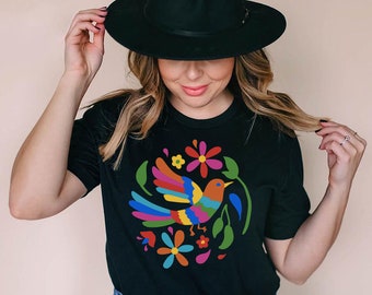 Otomi colorful mexican bird,colorful trendy shirt, otomi bride  shirt, Mexico Floral , colorful Floral shirt, Colorful Mexican Otomi shirt