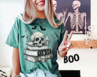 Comfort Colors® Spooky Spell Books shirt, iprintasty halloween, Book Lover t-shirt, Skull Halloween t-shirt, boo books shirt, Halloween book