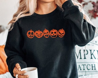 Pumpkin  Graphic sweatshirt, ,Cute pumpkin faces sweater, sweater for Halloween, Gifts for her, holiday apparel