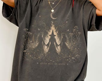Vintage Girls Will Be Girls T-Shirt, Witchy Halloween Feminist Shirt