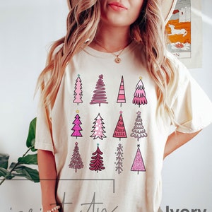 Comfort Colors® Pink Christmas Tree t-shirt, Cute Christmas Shirt, Women Holiday Shirt, iPrintasty Christmas, Women Christmas Shirt,