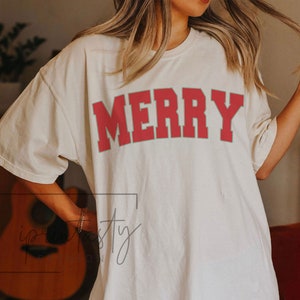 Comfort Colors Retro Merry t-shirt, vintage chritmas t-shirt, Christmas tee, holiday apparel, iPrintasty Christmas, merry Christmas shirt