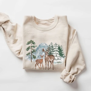 Watercolor Christmas tree Sweatshirt, Christmas Sweatshirt, Reindeer Christmas Sweater, Christmas Gift, holiday apparel, Winter sweatshirt