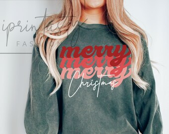 Comfort Colors® Retro Merry Christmas Sweatshirt, Chritmas Sweatshirt, Retro Christmas Sweatshirt, iPrintasty Christmas, Merry Christmas