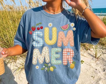 Patchwork Summer Trendy Beach Shirt, Comfort Colors Summer Beach Vibes Salty Vibes Tee