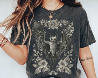Vintage Vintage floral bat shirt, Halloween t-shirt, Hanging Bat t-shirt, Halloween bats t-shirt,  Halloween bat shirt, bats lovers tee