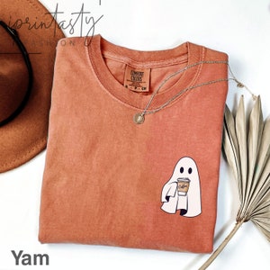 Comfort Colors® Сute Little Ghost Coffee t-shirt, Cute Boo Ghost t-shirt, ghost coffee Shirt, iprintasty Halloween, Halloween Coffee Lovers