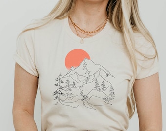 line landscape t-shirt, Modern landscape shirt, Mountain Landscape Tee, Mountain shirt, Explore T-Shirt, Nature Clothing, Nature TShirt