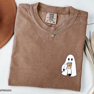 Comfort Colors® Сute Little Ghost Coffee t-shirt, Cute Boo Ghost t-shirt, ghost coffee Shirt, iprintasty Halloween, Halloween Coffee Lovers
