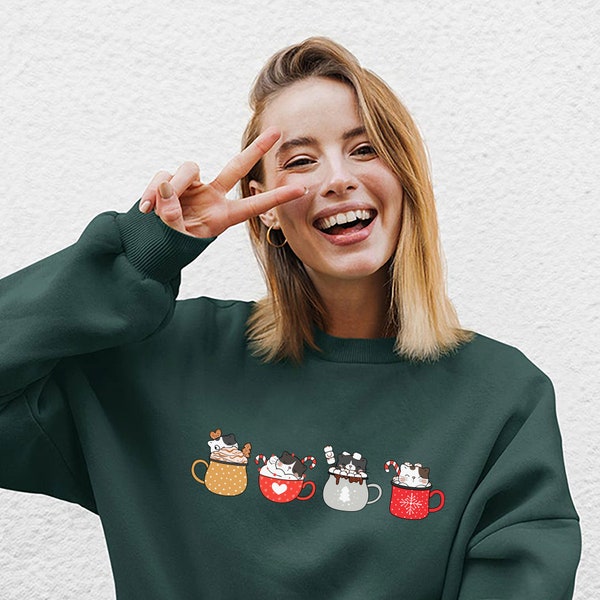 Cute cats in Christmas coffee, Christmas gift for cat owners, Christmas coffee sweatshirt, Christmas cat sweatshirt, holiday apparel