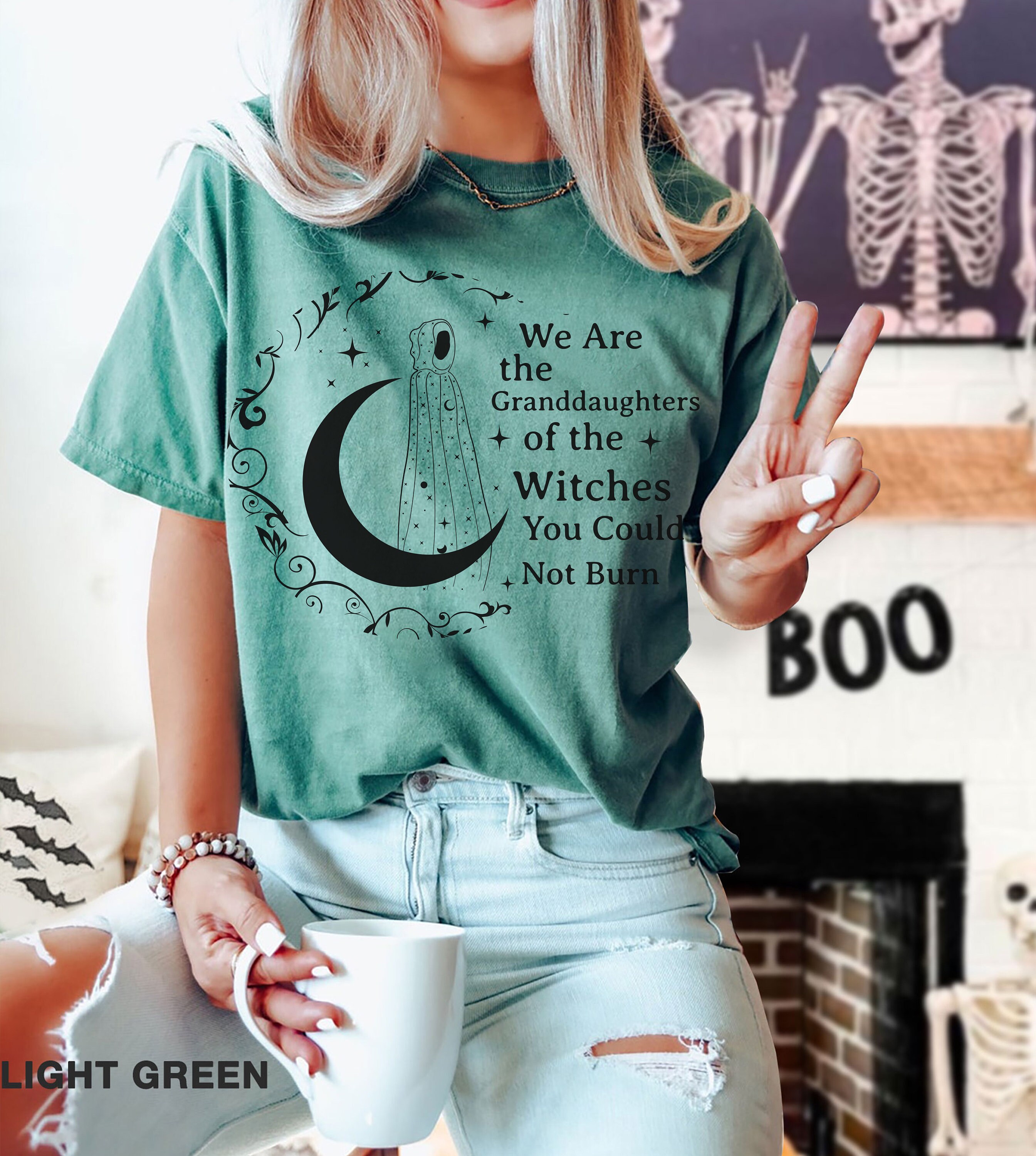 We Are The Descendants Of Witches V-Neck T-Shirt – 100% Cotton, Black, Women's Graphic Tee