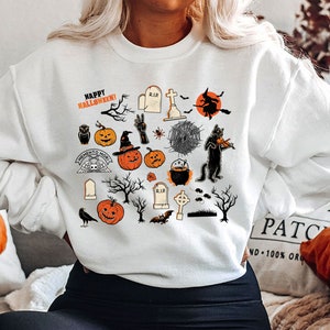 Cute Halloween sweatshirt, Thanksgiving Graphic Sweater, Cute Pumpkin Sweater, Halloween Elements, holiday apparel, Gift for Her