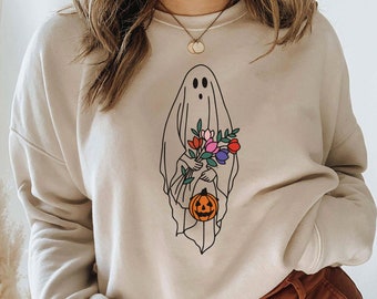 Floral Ghost sweatshirt, Cute woman Halloween sweater, ghost sweatshirt, Halloween ghost design sweater, Gifts for Halloween 2022