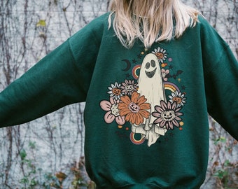 Vintage Floral Ghost sweatshirt, Cute woman Halloween sweater, ghost sweatshirt, Halloween ghost design sweater, Gifts for Halloween 2022