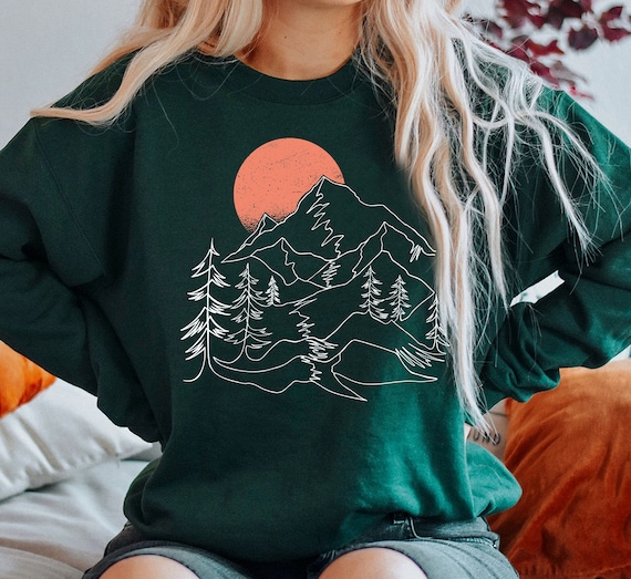 Line Landscape Sweatshirt Modern Landscape Sweater Explore Crewneck Nature Clothing Camping Gear Etsy