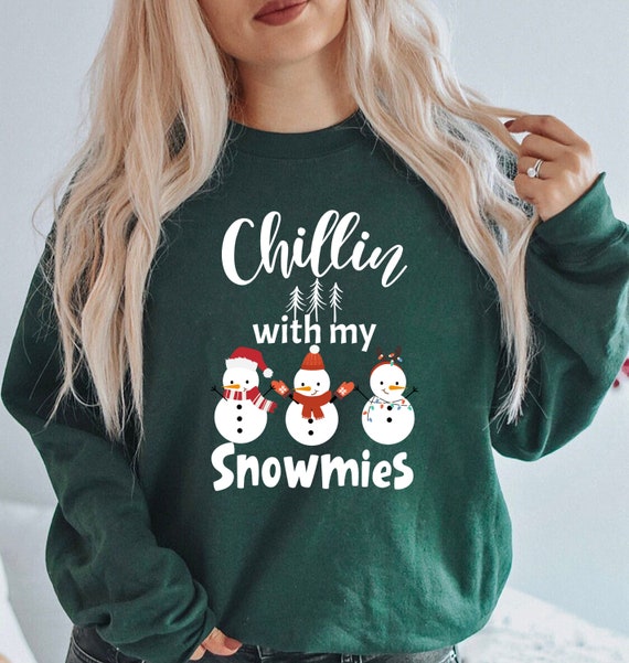 iprintasty Chillin with My Snowmies Sweatshirt, Funny Christmas Sweater, Christmas Gift, Christmas Gift for Family, Holiday Apparel, Snowman Sweater