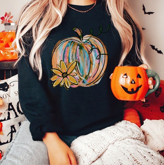 Watercolor Pumpkin Sweatshirt Pumpkin Graphic Sweater Cute - Etsy