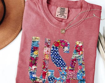 Vintage Floral USA Shirt, Patriotic Shirts, Independence Shirt, 4Th July For Women, 4Th Of July Flag, USA T-shirt, Floral American Flag