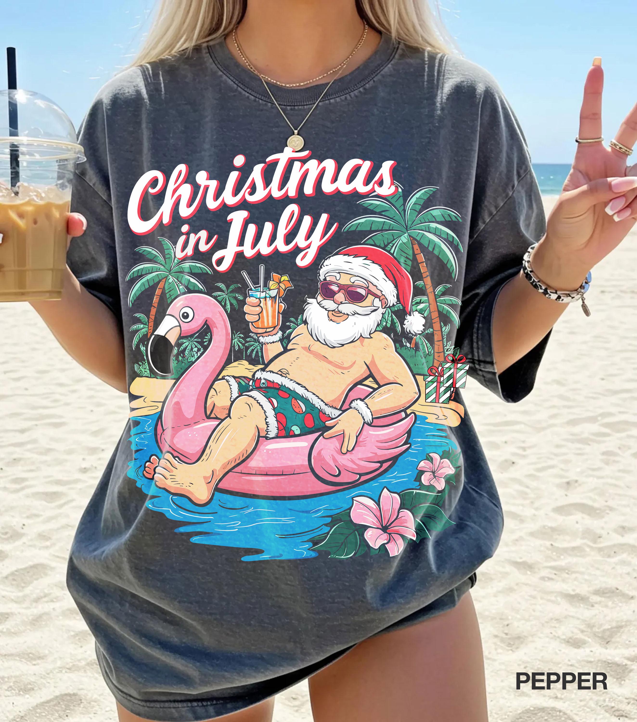 Comfort Colors® Christmas In July t-shirt, Christmas In Summer tshirt,Beach Christmas Tee, Xmas Vacation Tee, Summer Graphic shirt