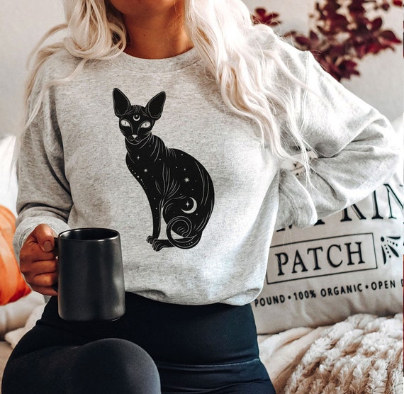 Black Cat Sweatshirt Halloween Cat 