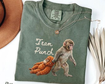 Monkey Punch Graphic Shirt, Baby Monkey Holding Plush Toy Tee, Animal Lover Gift, Cute Trendy Shirt, Unisex Casual Tee