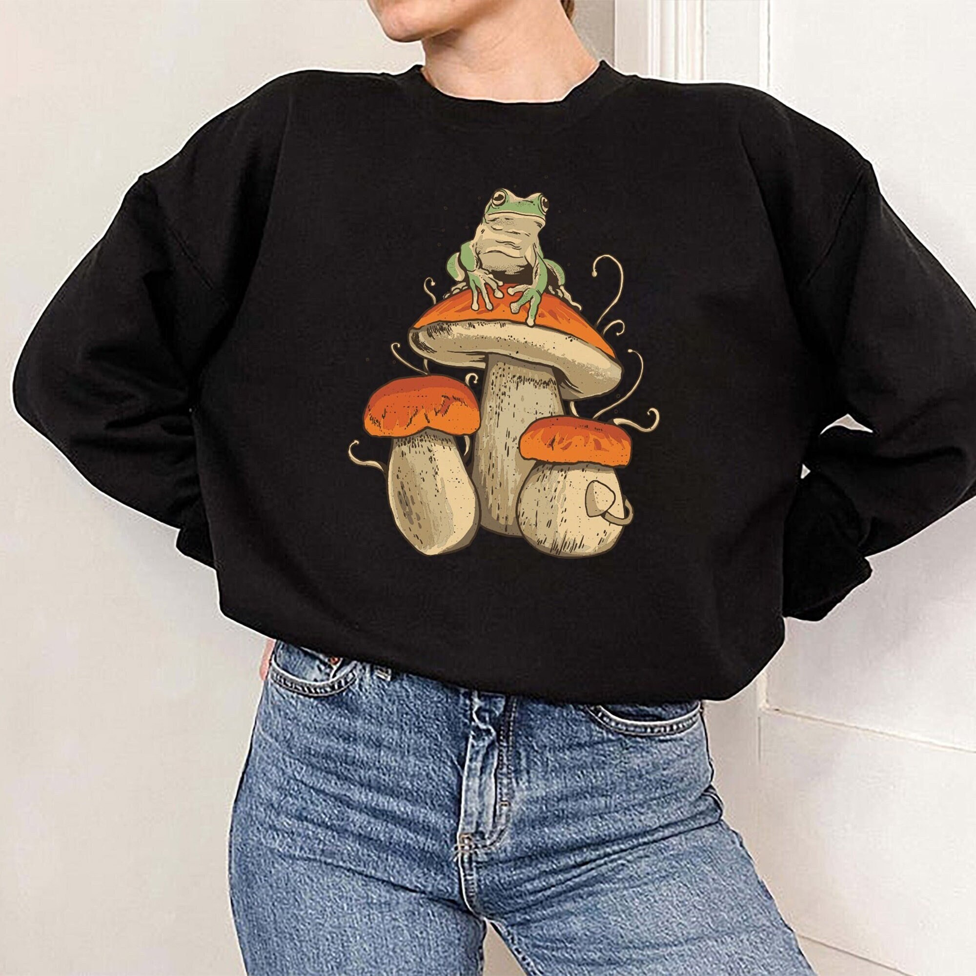 Frogs Mushrooms Sweatshirt Mushroom Sweater Cottagecore - Etsy Canada