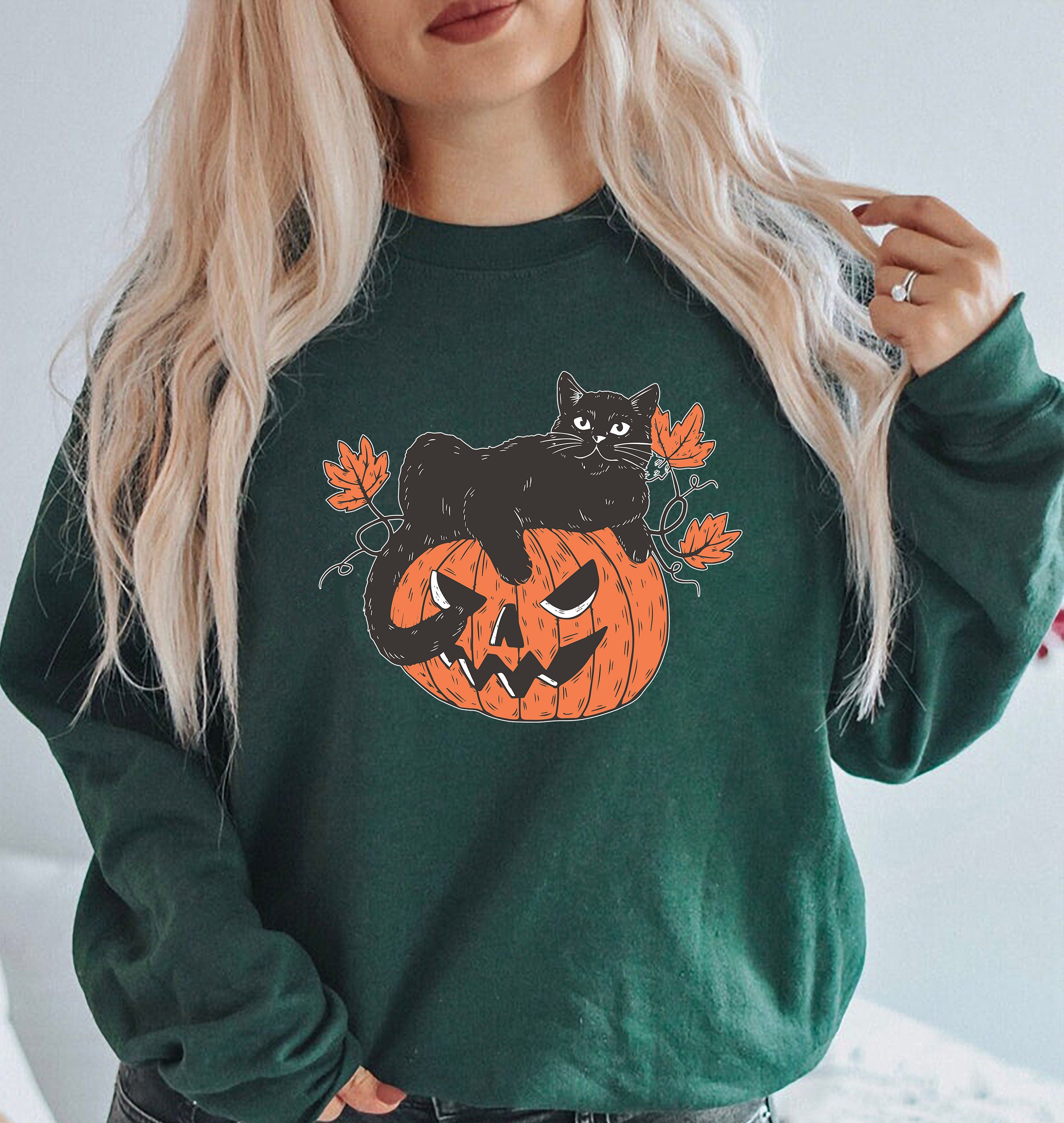 Kleding Gender-neutrale kleding volwassenen Hoodies & Sweatshirts Sweatshirts "Boo!" Halloween Black Cat Pumpkin Unisex Sweatshirt 