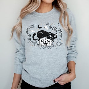 Halloween cat Sweatshirt, Fall Sweatshirt Pumpkin Sweatshirt, Black Cat Halloween, Cute cat sweater, Black Cat sweatshirt, Halloween Sweater image 3