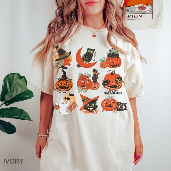 Comfort Colors® Vintage Halloweent-shirt, Thanksgiving  Shirt, funnt Halloween shirt, Halloween Gifts for cat Owner, Funny Fall Shirt
