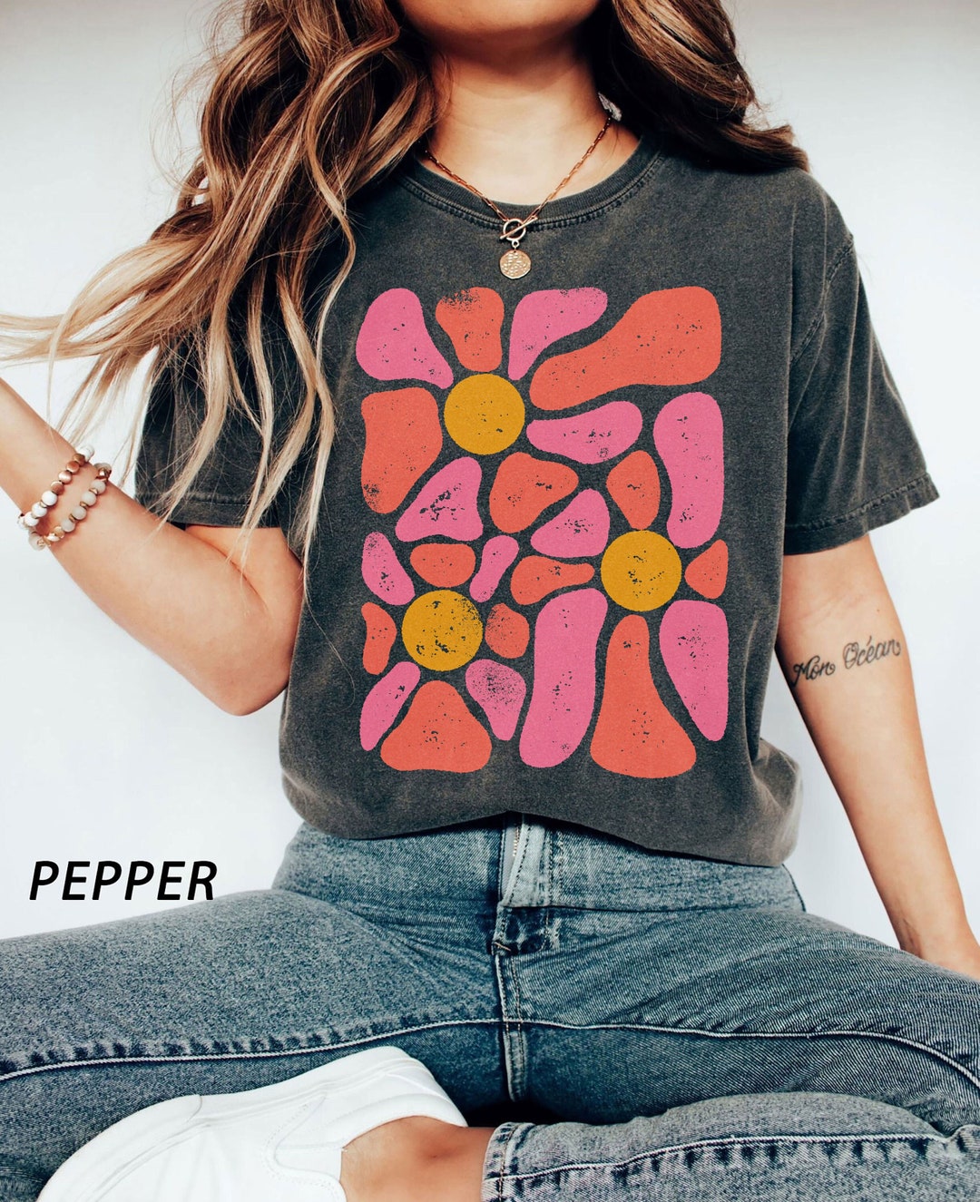 Boho Flower Decoration Loose Shirt
