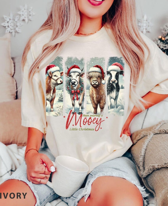 Comfort Colors® Highland Cow Shirt, Christmas Cow Shirt, Christmas Western T-shirt, Vintage Farm Shirt, Farm Life Shirt,  Cow Lover Gift