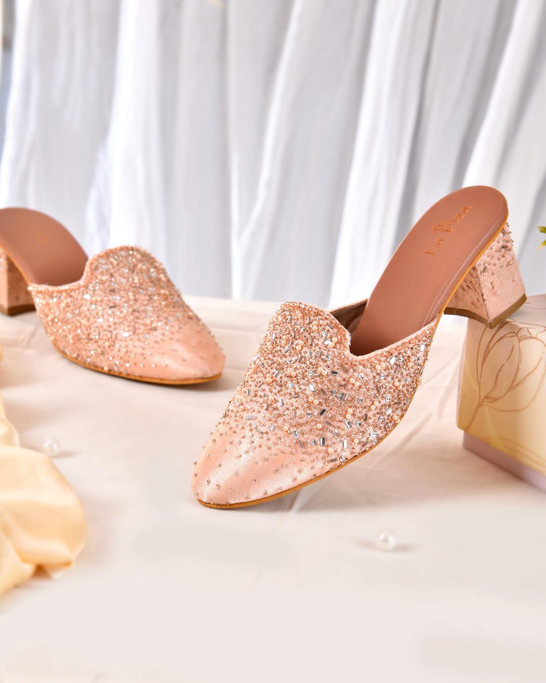 slim fit dress slacks Light Champagne Rose Bride Shoes With Pearls – TANYA BRIDAL main image 0