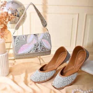 Bolso de mano con bordado de plata metalizada y lentejuelas / Bolso de mano artesanal elegante y funcional / Perfecto para bodas y fiestas