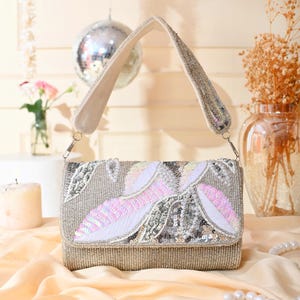 Clutch con lentejuelas / Bolso artesanal elegante y funcional / Perfecto para bodas y fiestas / Clutch bordado en plata