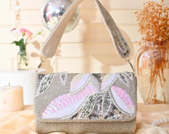 Borsa A Mano In Pelle Scamosciata Con Manico A Strass – Elegante Per Matrimoni E Serate - 6