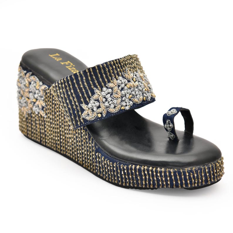 Indian Flock Feather Decoration Wedges Heels Ankle Boots