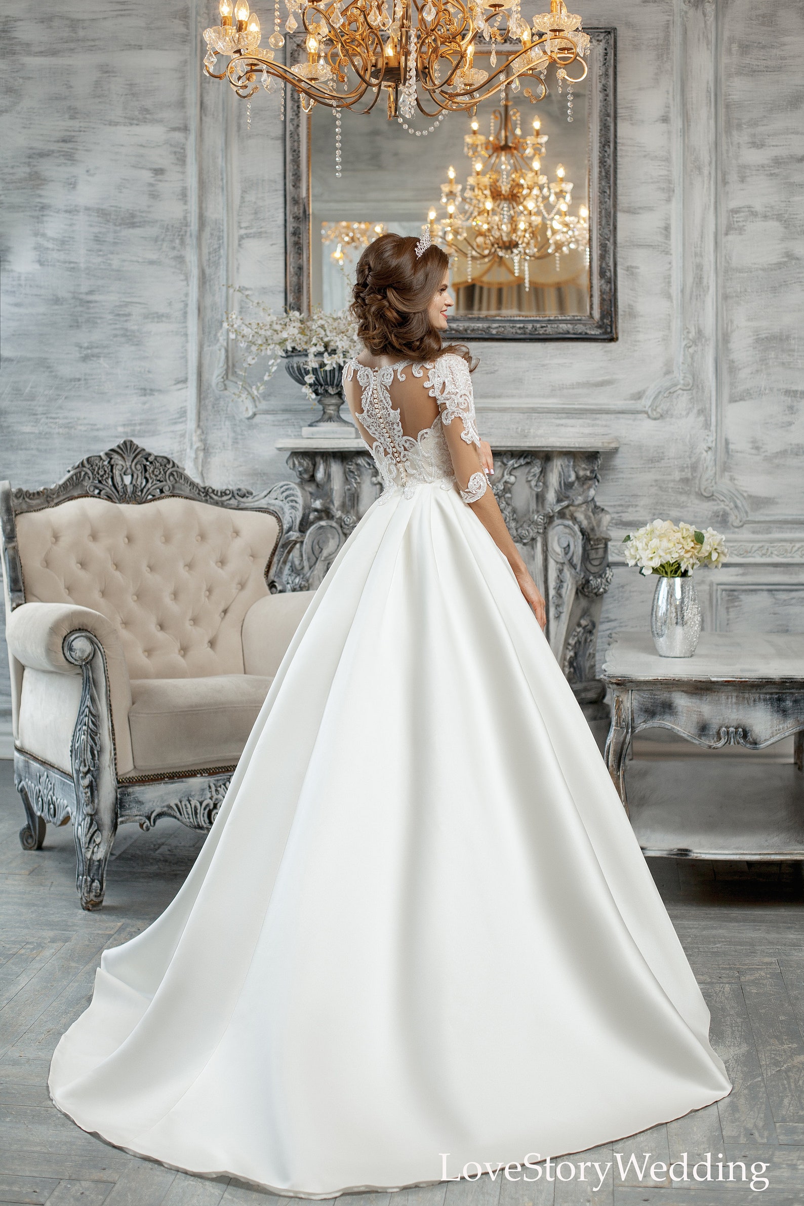 Classic satin wedding dress with pockets Aline wedding gown Etsy