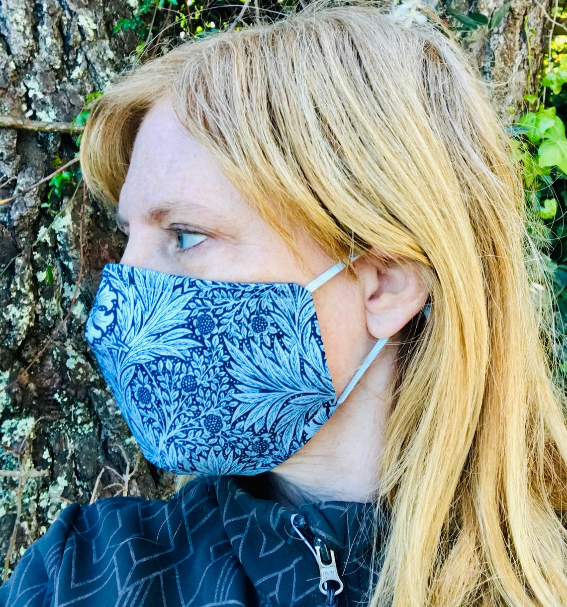 Blue Floral 3D Fitted Face Mask with Nose Wire Chin & Nose Etsy