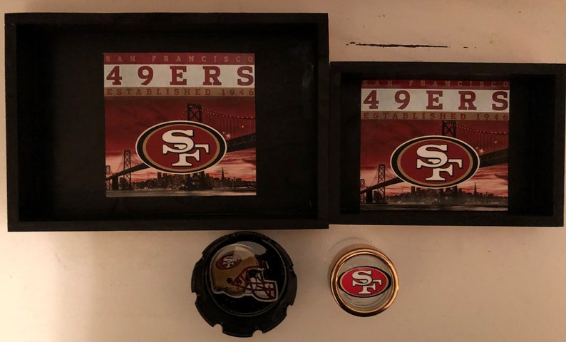 San Francisco 49ers Custom Wood & Resin Rolling Tray Set     (Tray Sizes 12x8x2 And 10x6x2)      With/Without Glitter 