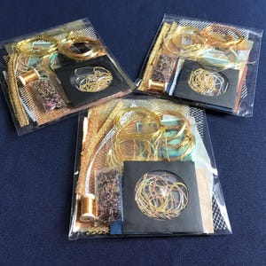 Goldwork Embroidery Taster Pack, with Japanese threads, leather, Purl, beads and other materials.