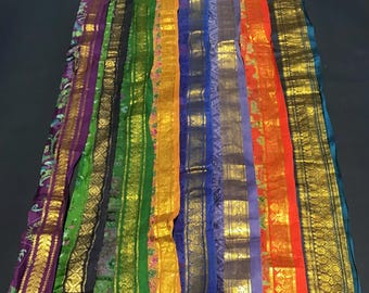 Recycled Zari Sari Trim Strips, Assorted Metallic Colors, 8 Meters