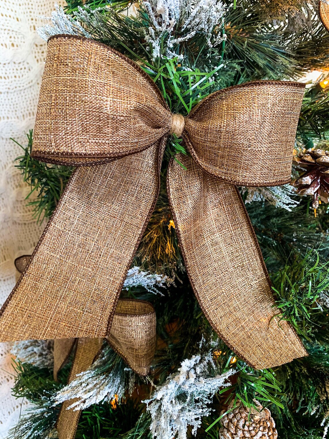 Gold Laced Burlap Ribbon Christmas Tree Bows Classic Burlap Etsy