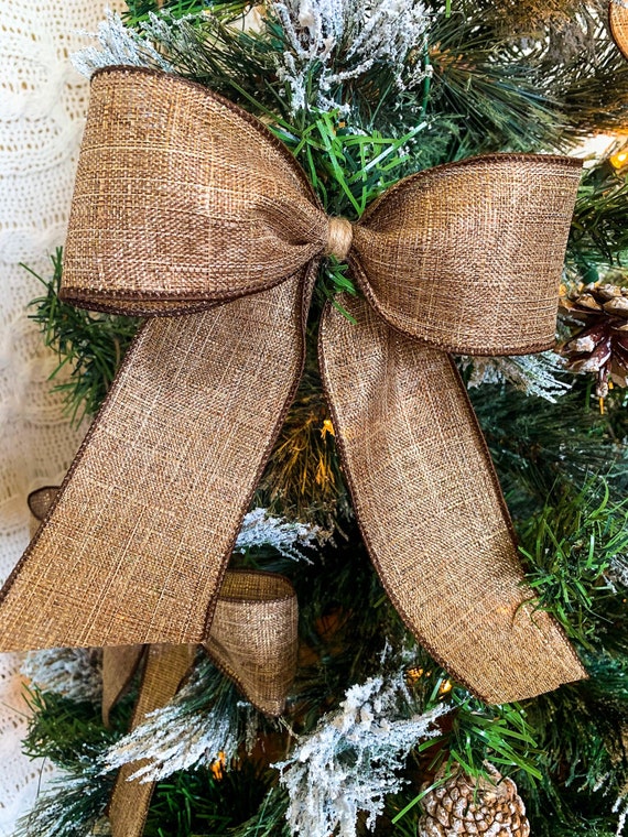 Gold Laced Burlap Ribbon Christmas Tree Bows Classic Burlap