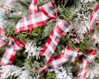 Buffalo Plaid Christmas Tree Bows: Farmhouse Gift Wrapping, Set of 12