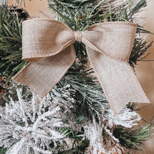 Light Burlap Christmas Tree Bows | Set of 10 Bows | Farmhouse Style | Soft Creams Decor | Neutral Tone Christmas Bows | Burlap Gift Bows |