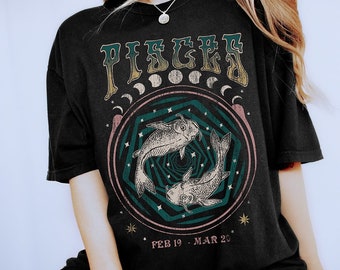 Pisces Zodiac Tee, Pisces Shirt, Nineties Tee, Vintage Inspired Concert T-shirt, Unisex Tee, Size Up for Oversized Shirt